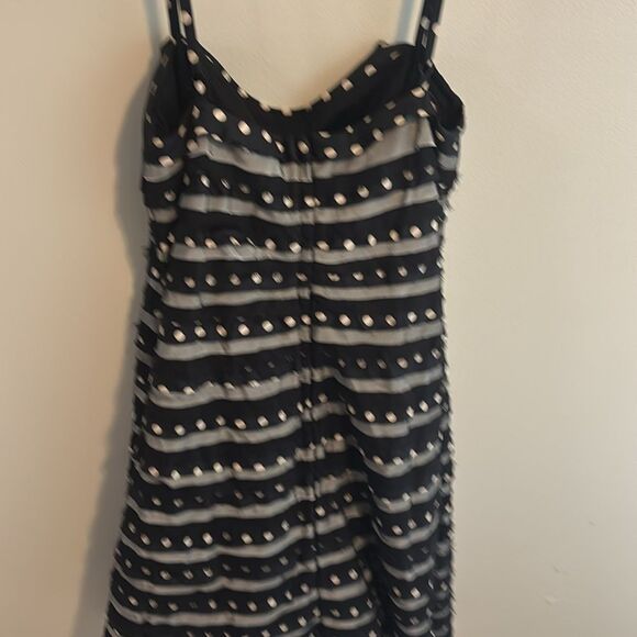 BCBGMAXAZRIA Womens Black Silk Polka Dot Layered Sleeveless Shift Dress Size 10 - Picture 7 of 8